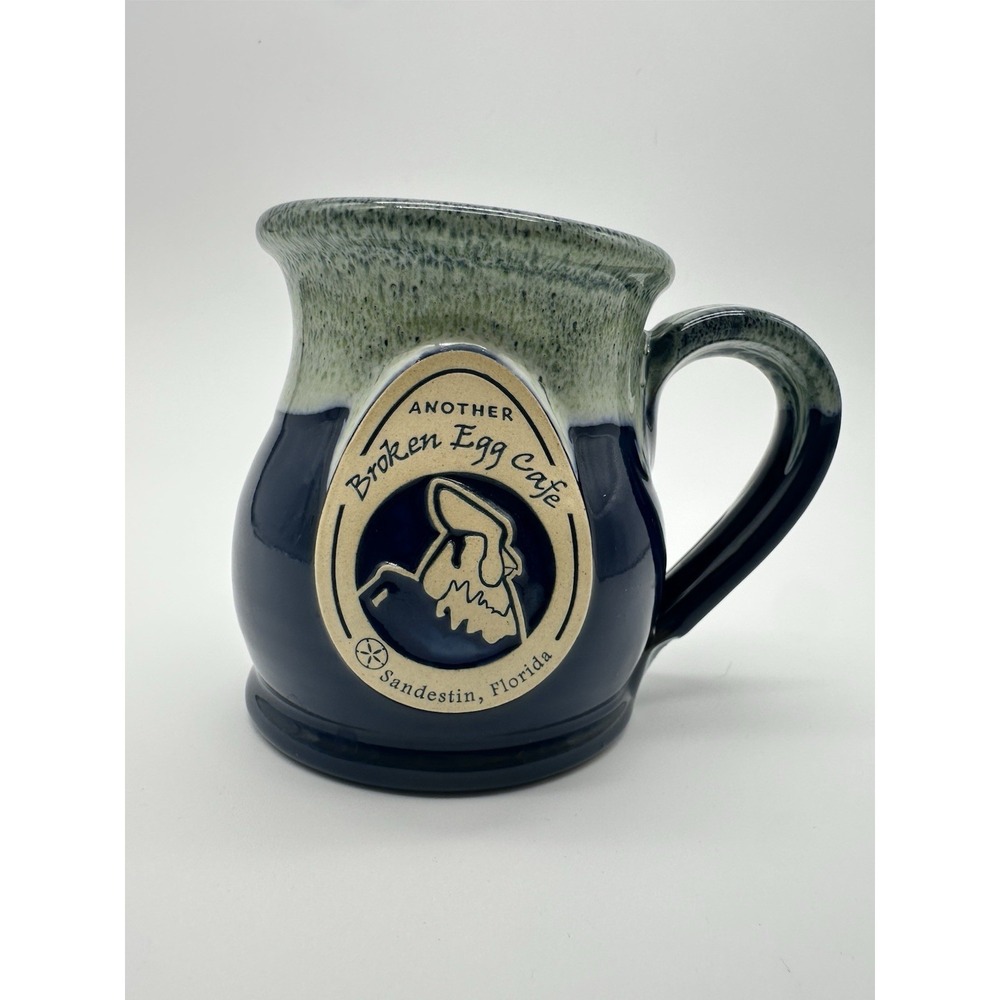 DENEEN POTTERY Coffee Cup Mug Blue Drip‎ "Another Broken Egg" Sandestin, Florida
